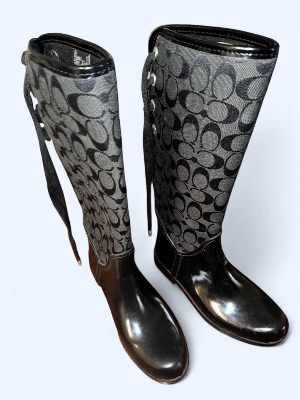Coach Over-the-Knee Black Rain Boots with Signature Logo